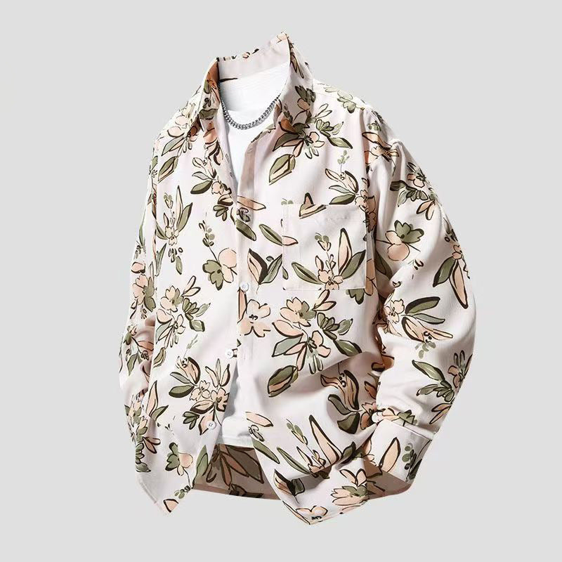 Men's Long-Sleeve Floral Loose Shirt Jacket