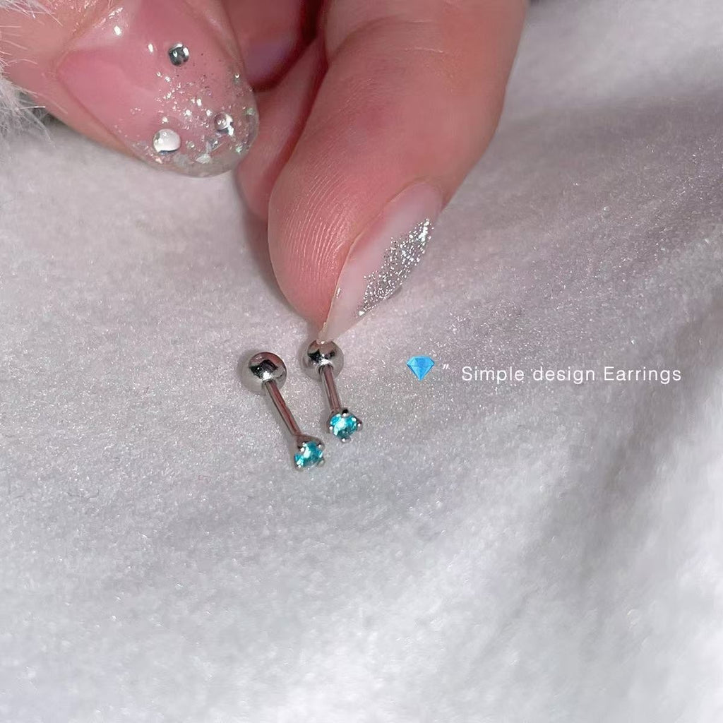 Titanium Steel Blue Zircon Four-Claw Threaded Earrings