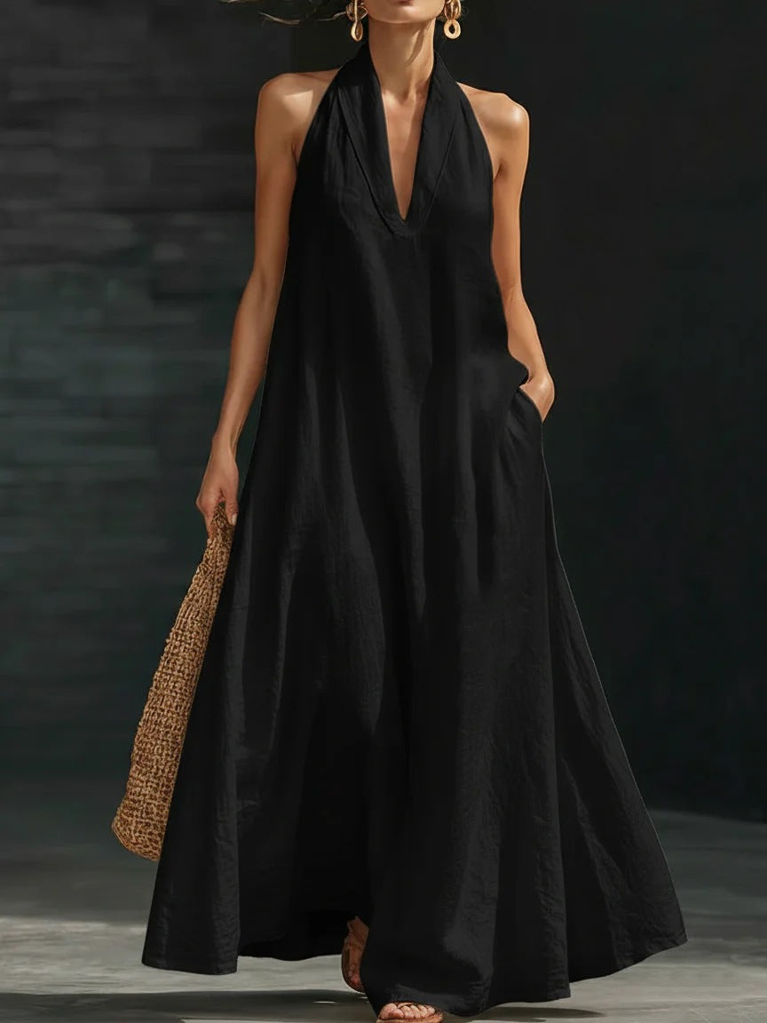 Women's Casual Solid Color V-Neck Dress