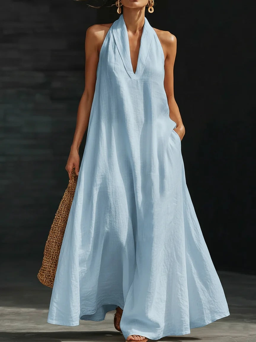 Women's Casual Solid Color V-Neck Dress