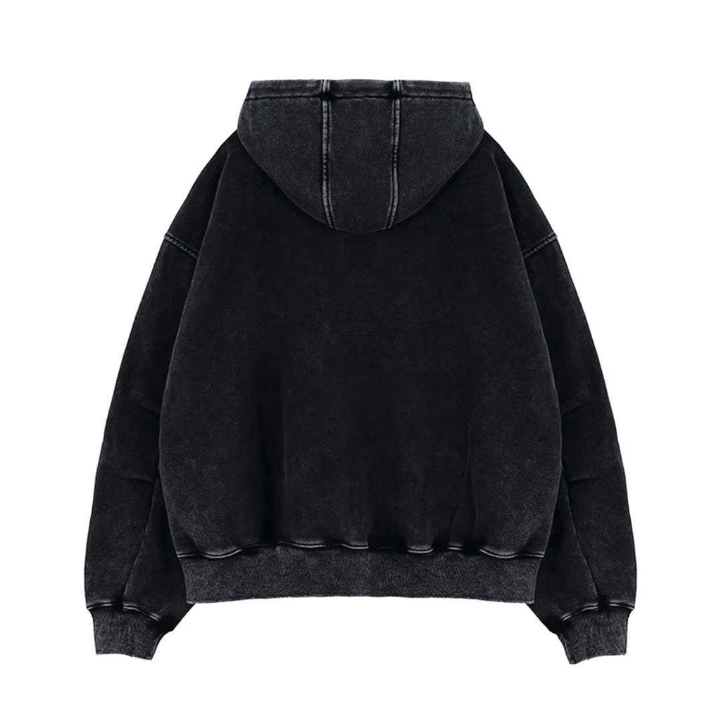 American-style Vintage Washed-and-distressed Cardigan Zip-up Hoodie