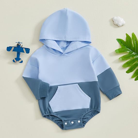 Long-sleeve Color-block Hooded Onesie
