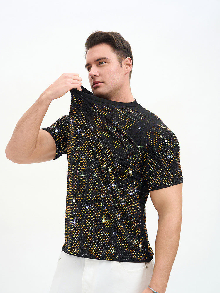 Short Double Layer Rhinestone Party T-Shirt