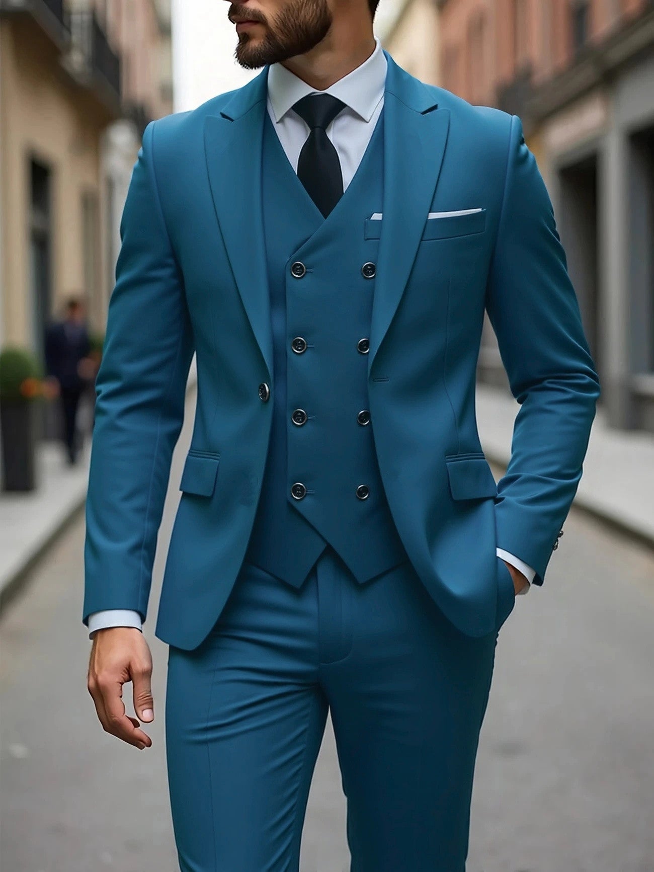 Double-breasted Suit Set Mens Three-piece Business Suit