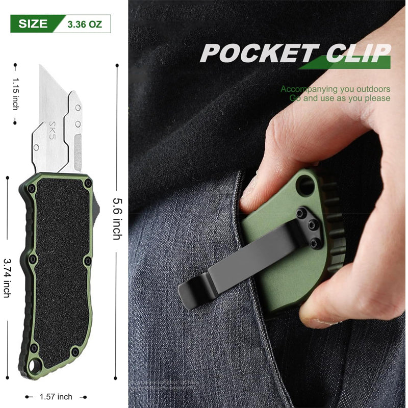 Aluminum Retractable Multi-Purpose Knife, Includes 5 SpareBlades -Quick Replacement, EDC Tool Pocket Knife