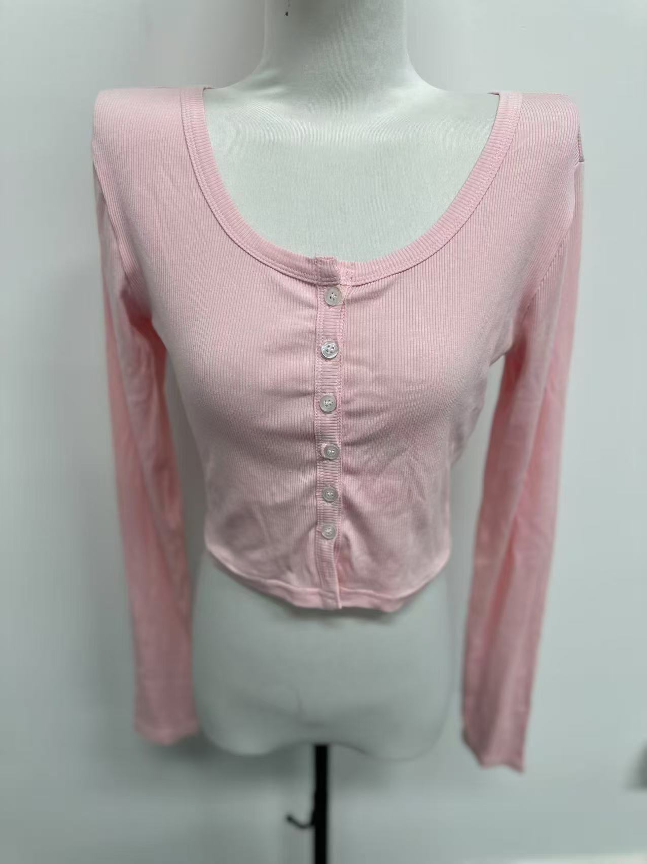 Women's Solid-Colored Single-Breasted Slim-Fit Long-Sleeve Top