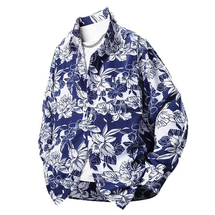 Men's Long-Sleeve Floral Loose Shirt Jacket