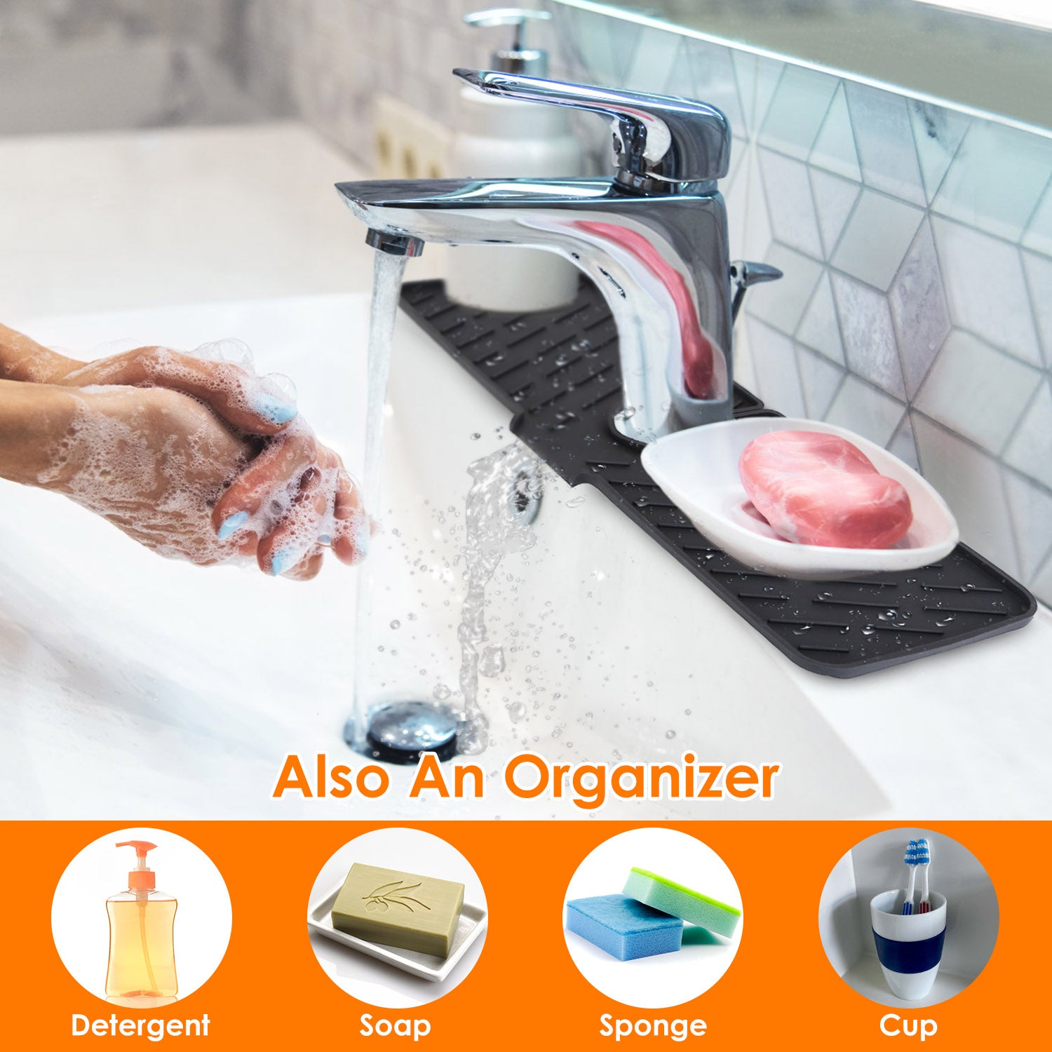 1Pc Silicone Faucet Mat Kitchen Sink Splash Guard Drain Mat Drying Pad Kitchen Mat Bathroom Drip Catcher