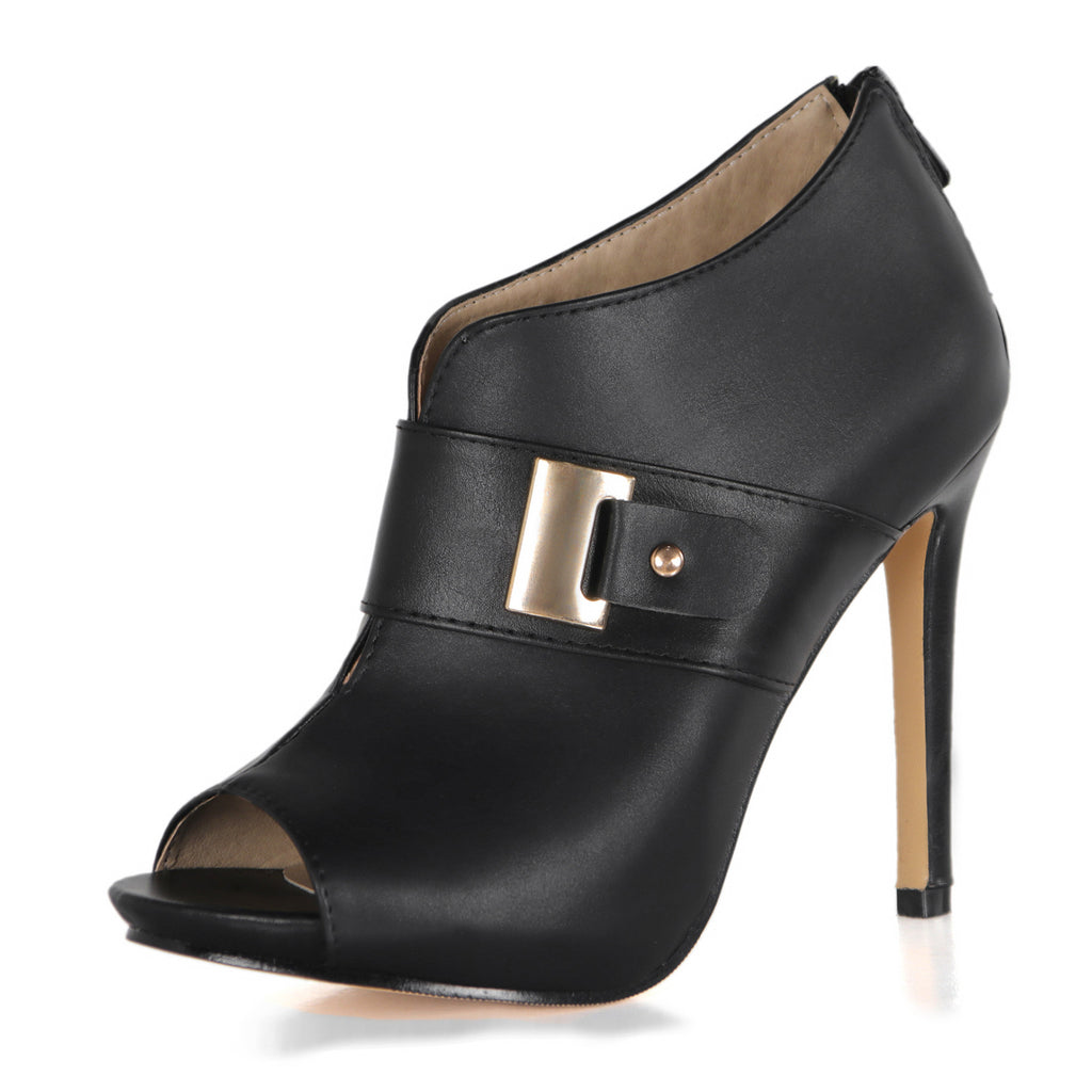 Fish-mouth Peep-toe Metal-buckle Back-zip Stiletto Fashion Sandals