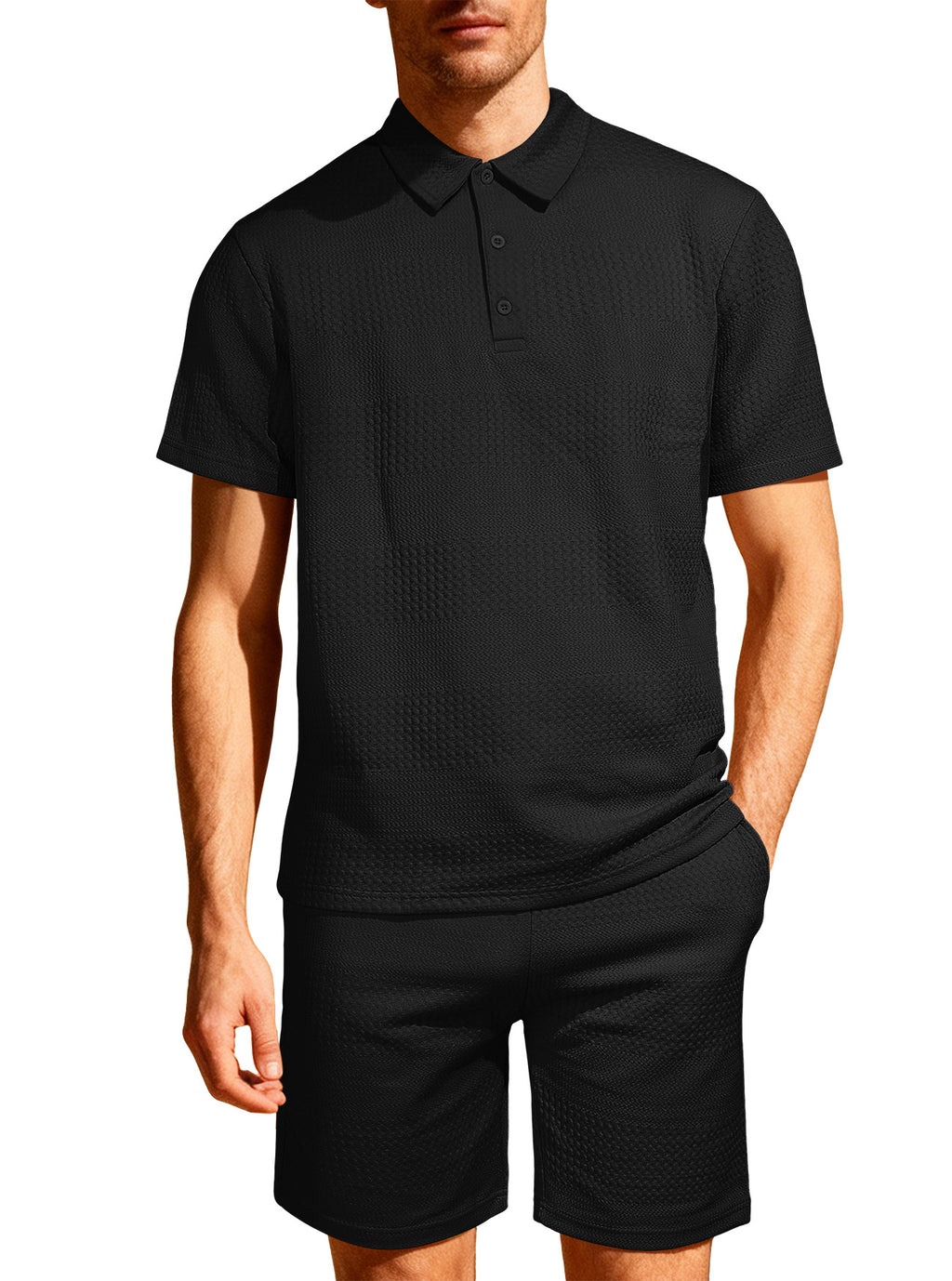Jacquard Solid-color Loose-fitting Mens Casual Sportswear Set