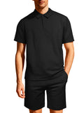Jacquard Solid-color Loose-fitting Mens Casual Sportswear Set