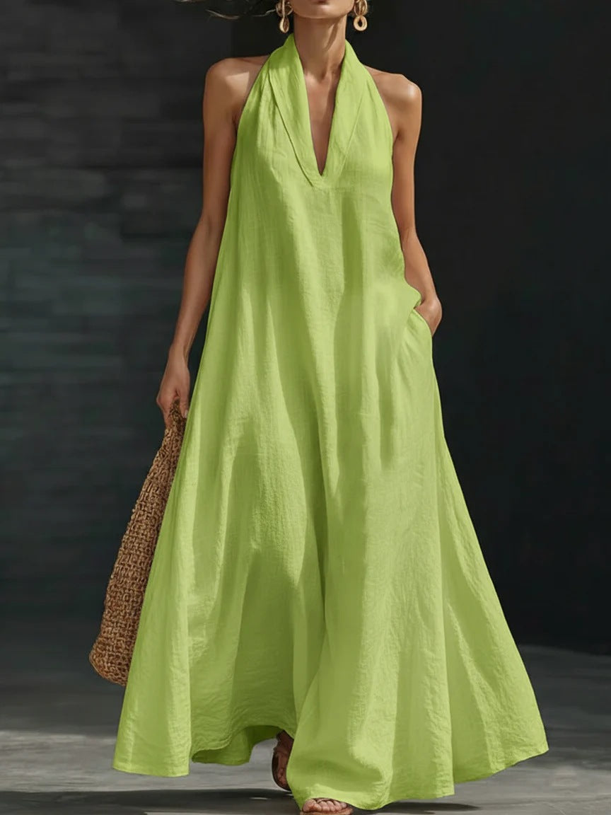 Women's Casual Solid Color V-Neck Dress