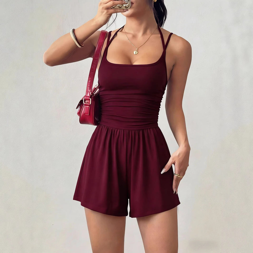 Womens Strap Casual Tube Top Jumpsuit Shorts