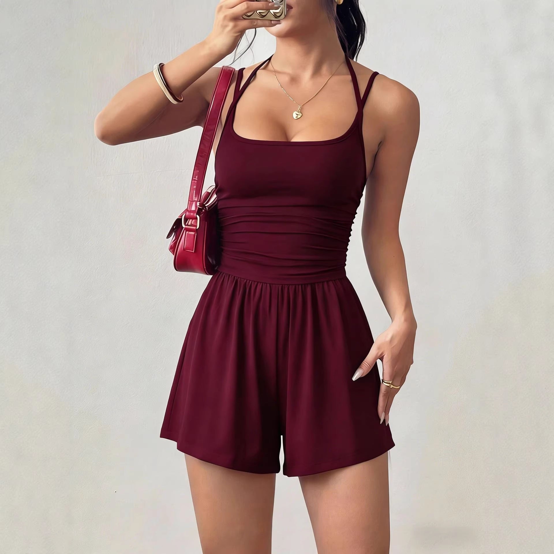 Womens Strap Casual Tube Top Jumpsuit Shorts