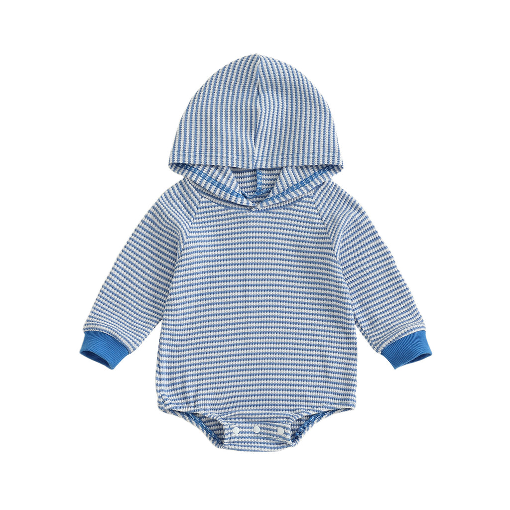 Soft And Comfortable Long-sleeve Waffle-striped Hooded Onesie