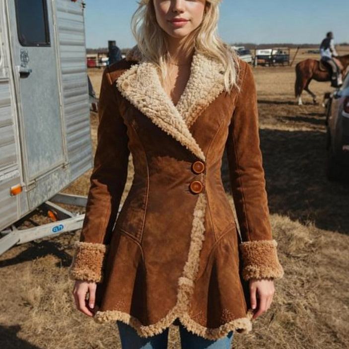 Fleece Jacket  Fur Integrated Thick Coat For Women
