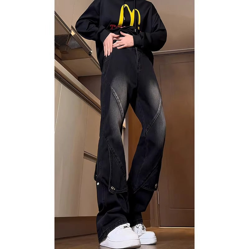 Men's Loose Straight-Leg Wide-Leg Patchwork Flared Workwear Jeans