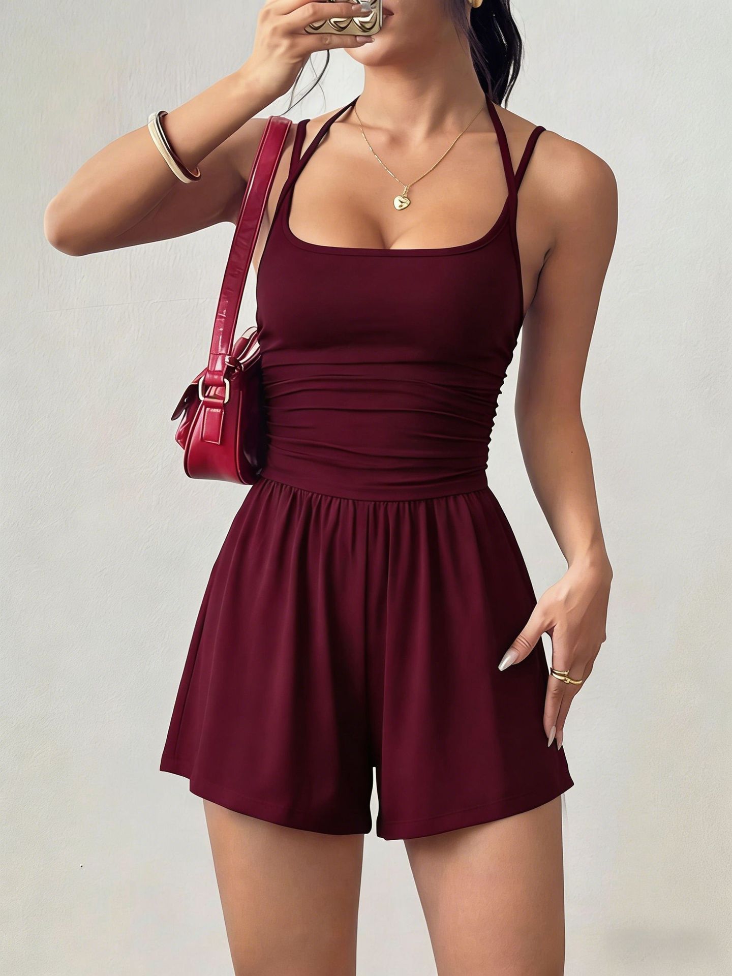 Womens Strap Casual Tube Top Jumpsuit Shorts