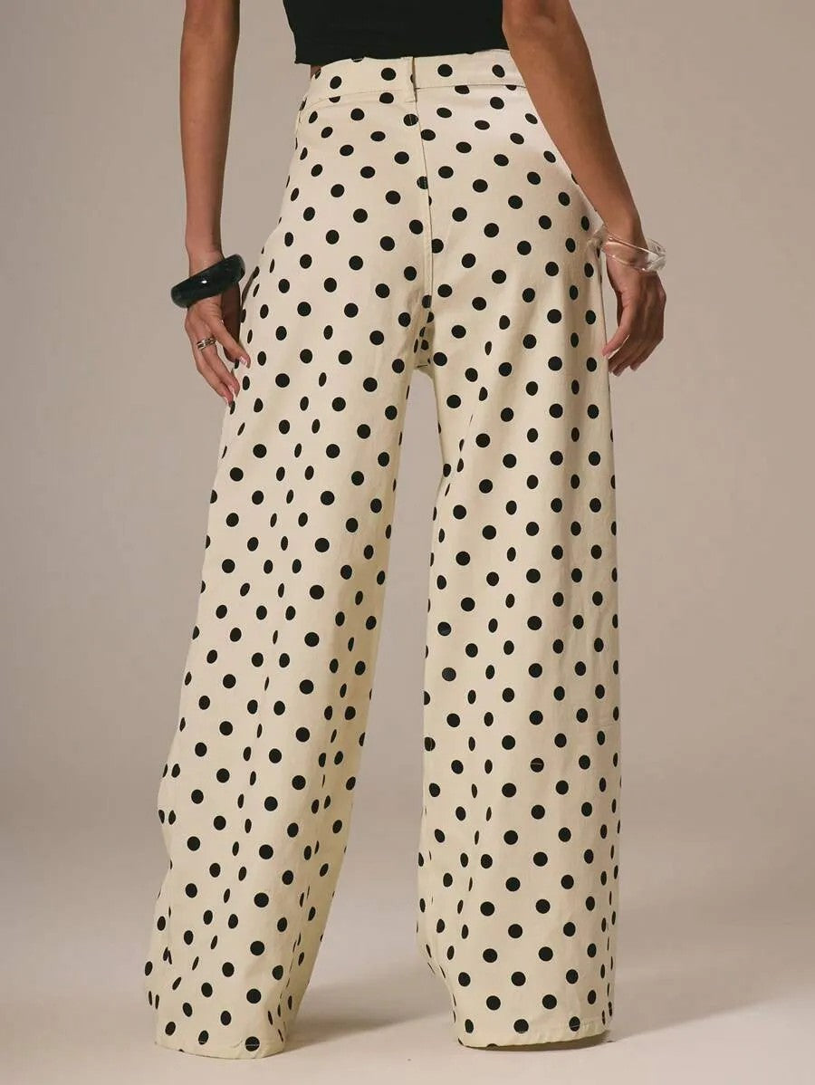 Casual Polka Dot Mid-rise Non-stretch Jeans