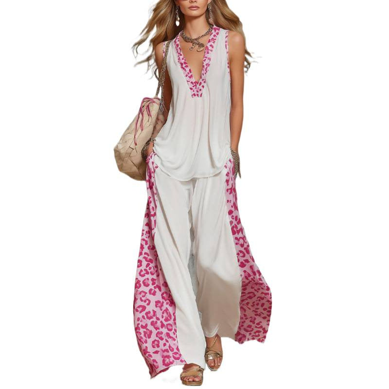 Women's Printed Patchwork Wide-Leg Pants Set