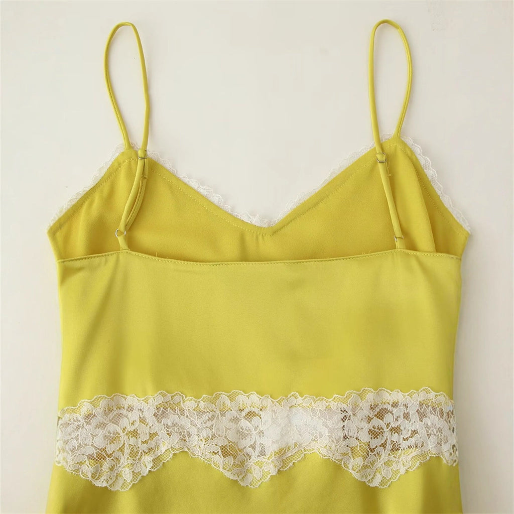 Womens Fashionable Sexy Chic Lace-Trimmed Slip Dress