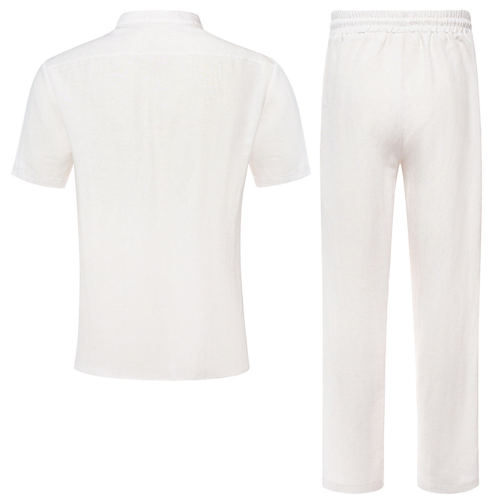 Men's Stand-Up Collar Breathable Shirt And Loose-Fitting Trousers Set