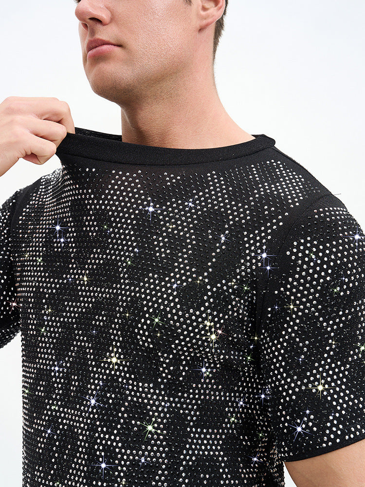 Short Double Layer Rhinestone Party T-Shirt
