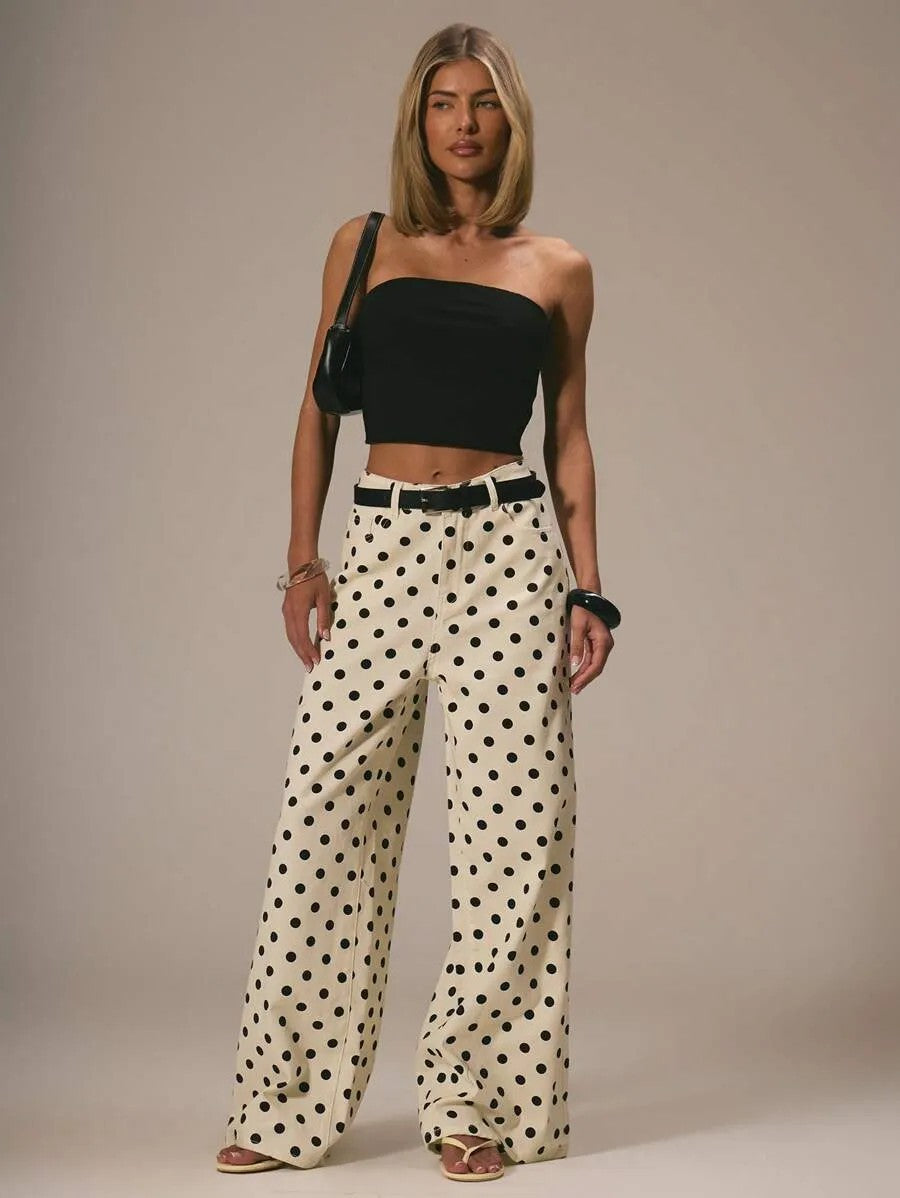 Casual Polka Dot Mid-rise Non-stretch Jeans