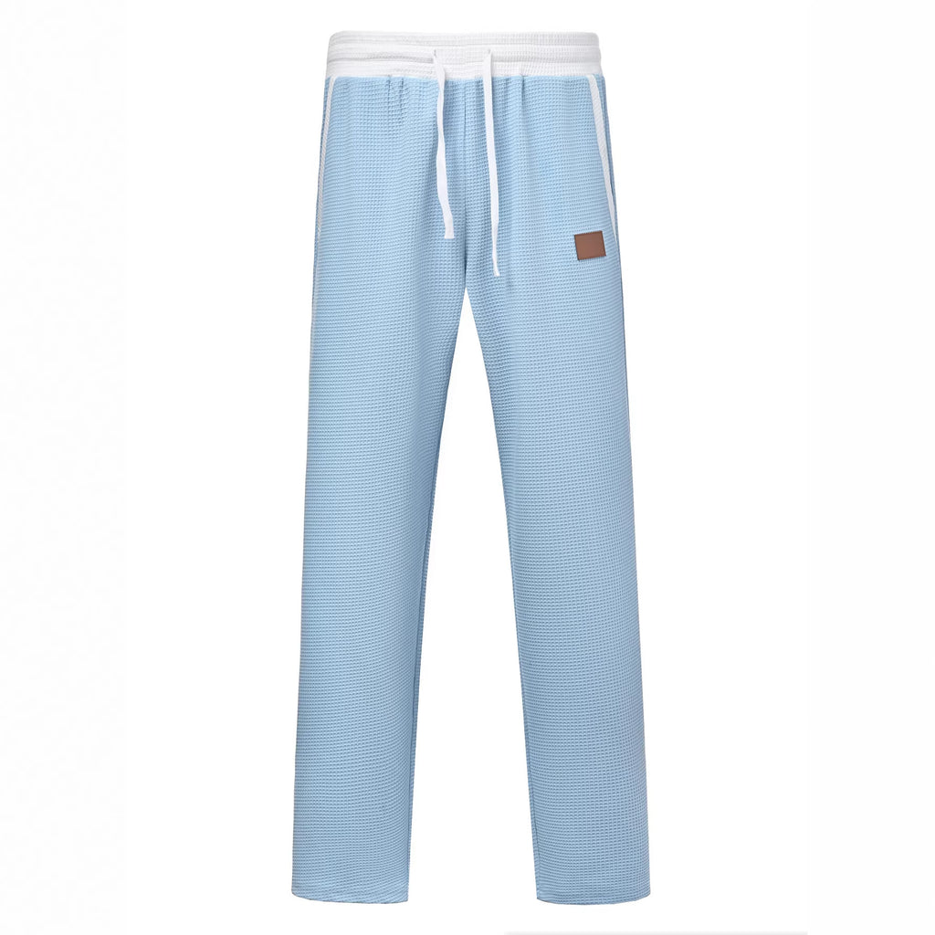 Men's Color-Block Waffle-Weave Casual Straight-Leg Pants