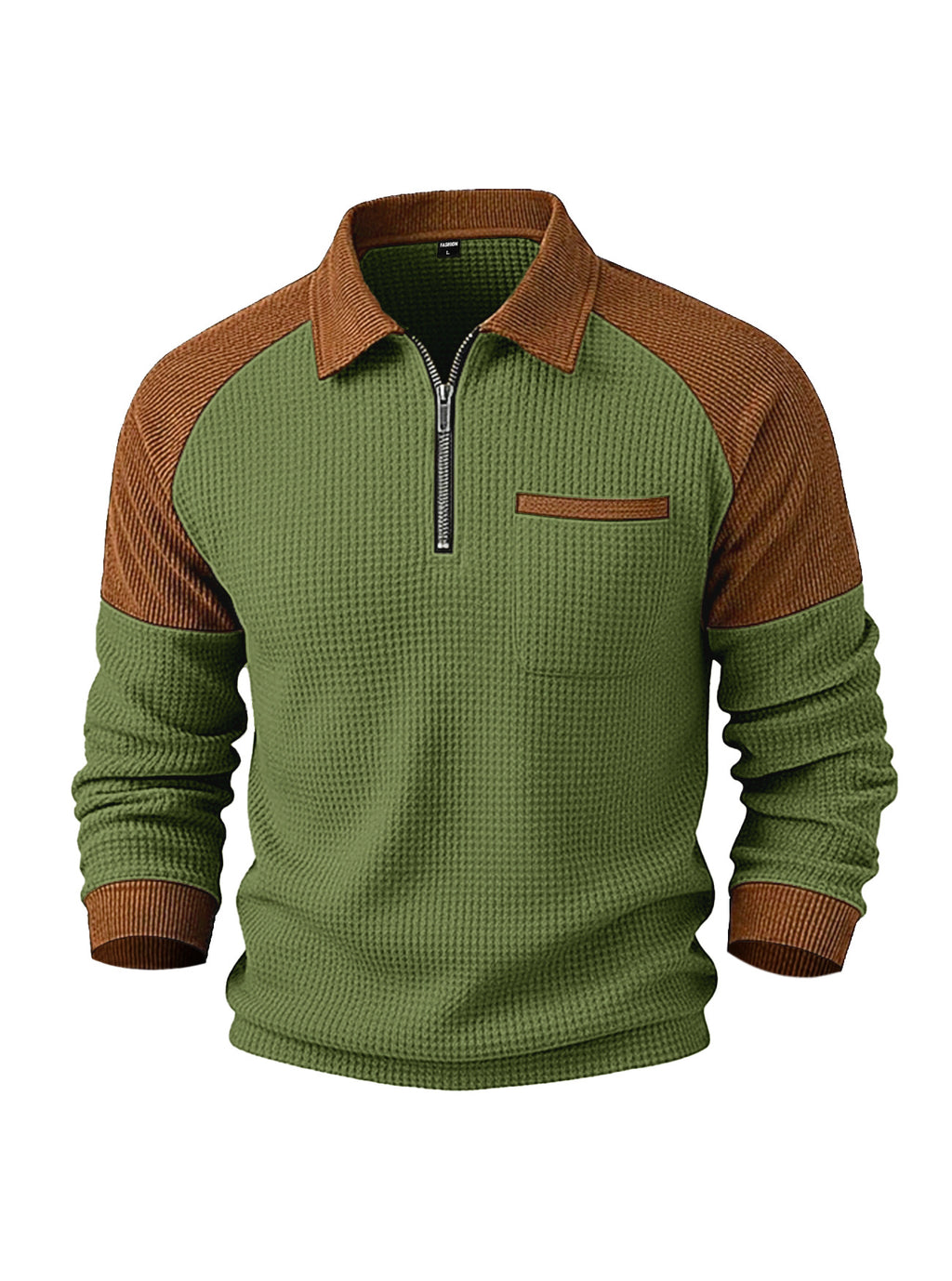 Men's Waffle-Weave Lapel Half-Zip Polo Shirt Top Casual Sweatshirt