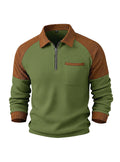 Men's Waffle-Weave Lapel Half-Zip Polo Shirt Top Casual Sweatshirt