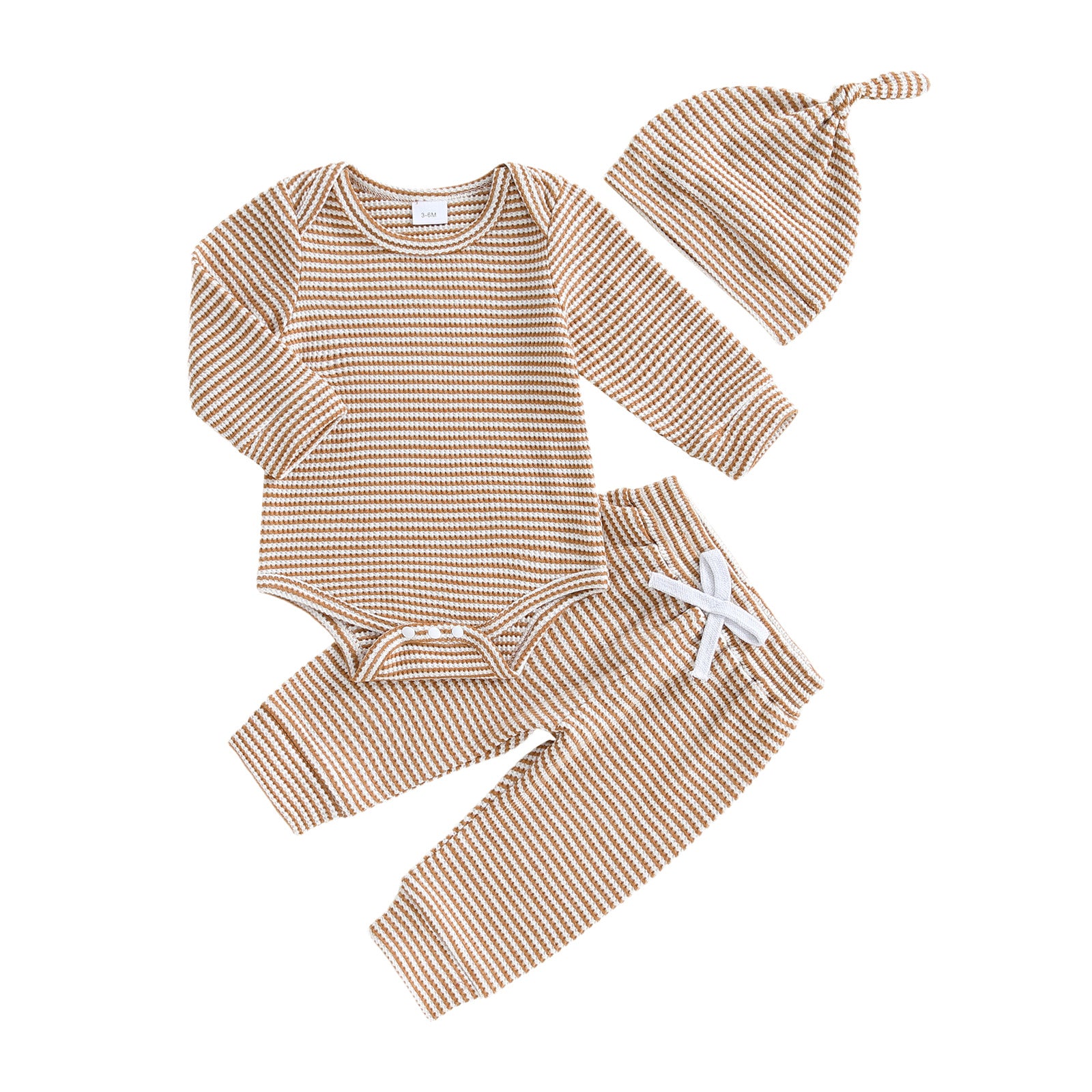 Long-sleeve Striped Triangle Onesie Pants And Hat Three-piece Set