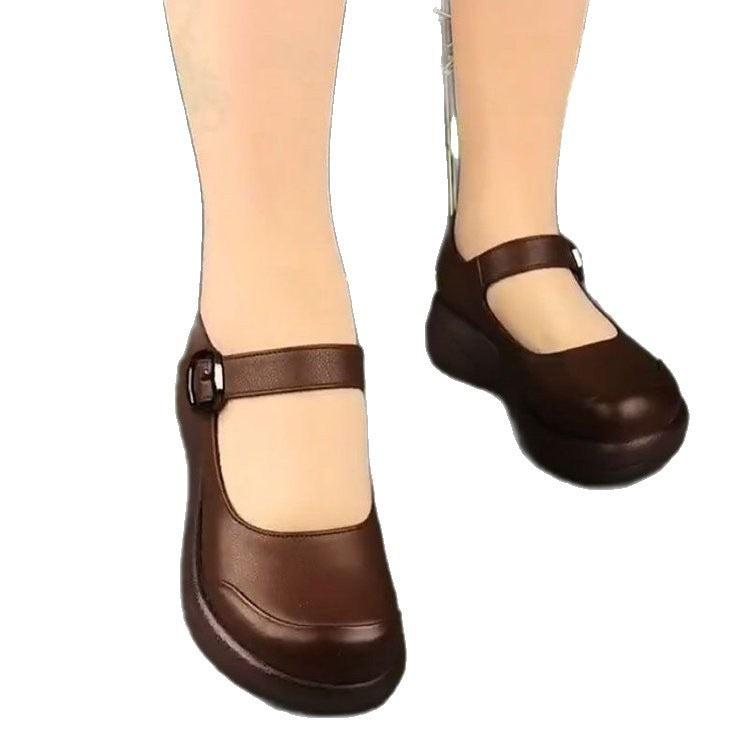 Women's Soft Leather Thick-soled Low-cut Shoes