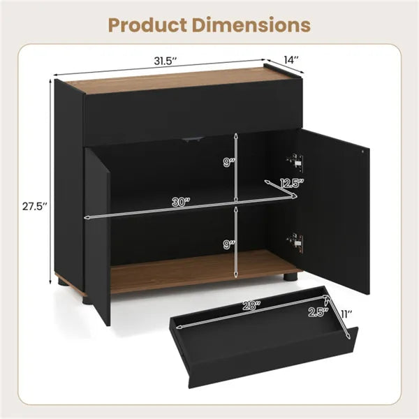 31.5" Kitchen Buffet Sideboard Cabinet With Push-to-Open Doors, Wood Storage Cabinet For Dining Room - Black