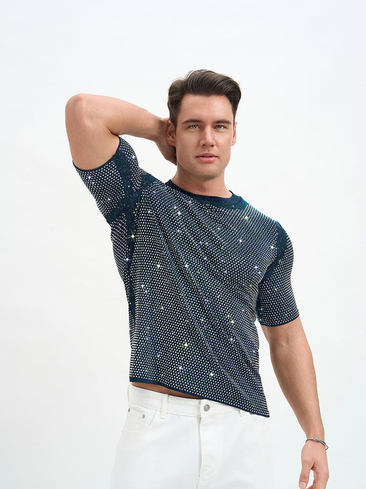 Short Double Layer Rhinestone Party T-Shirt