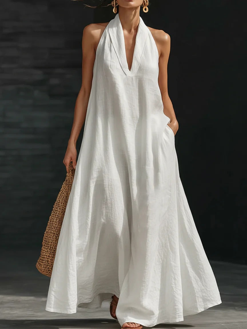 Women's Casual Solid Color V-Neck Dress