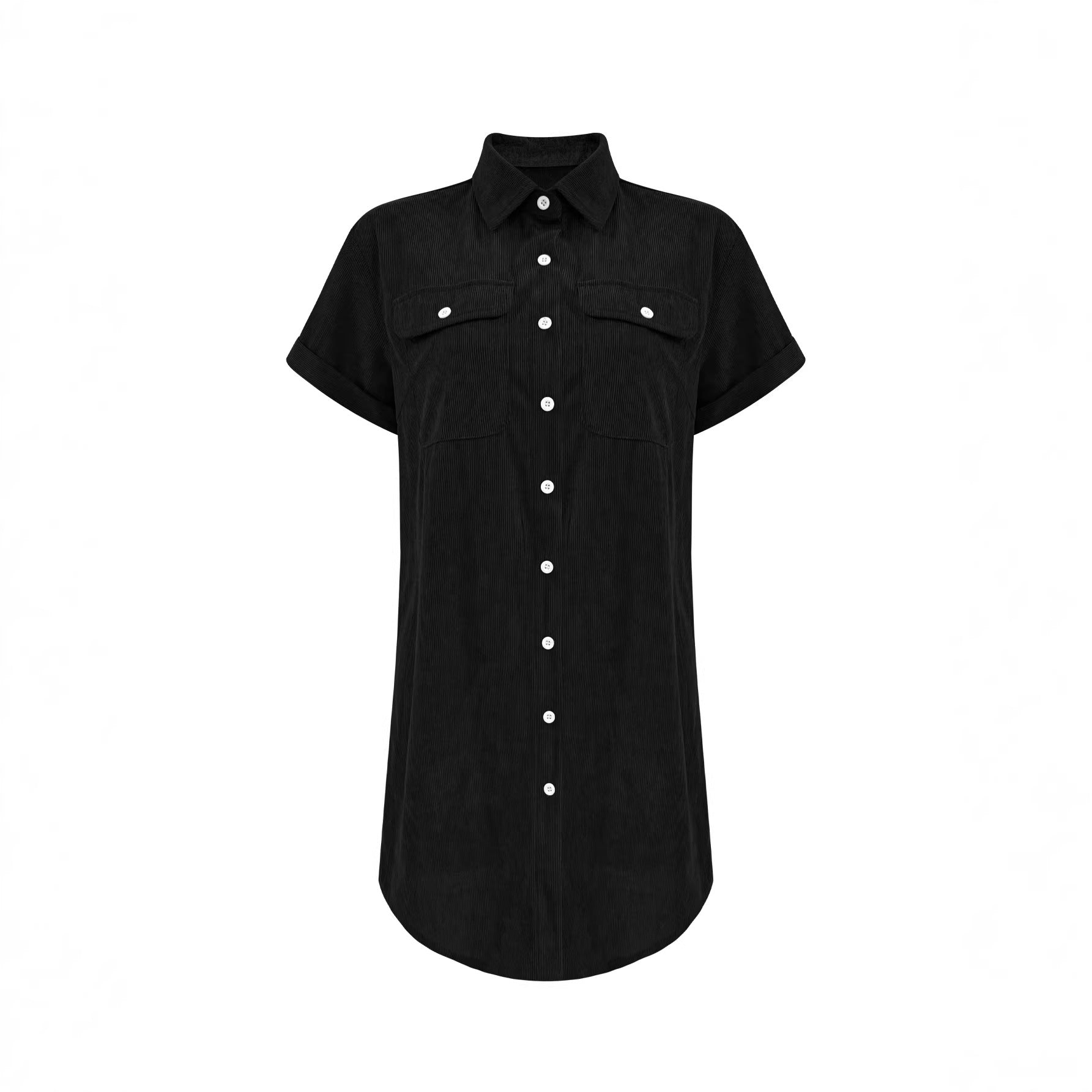 Retro Casual Corduroy Shirt Dress Loose Short-Sleeve Dress