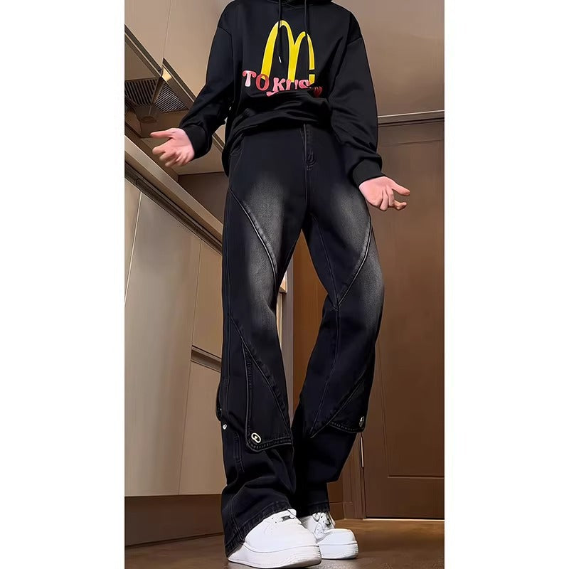 Men's Loose Straight-Leg Wide-Leg Patchwork Flared Workwear Jeans