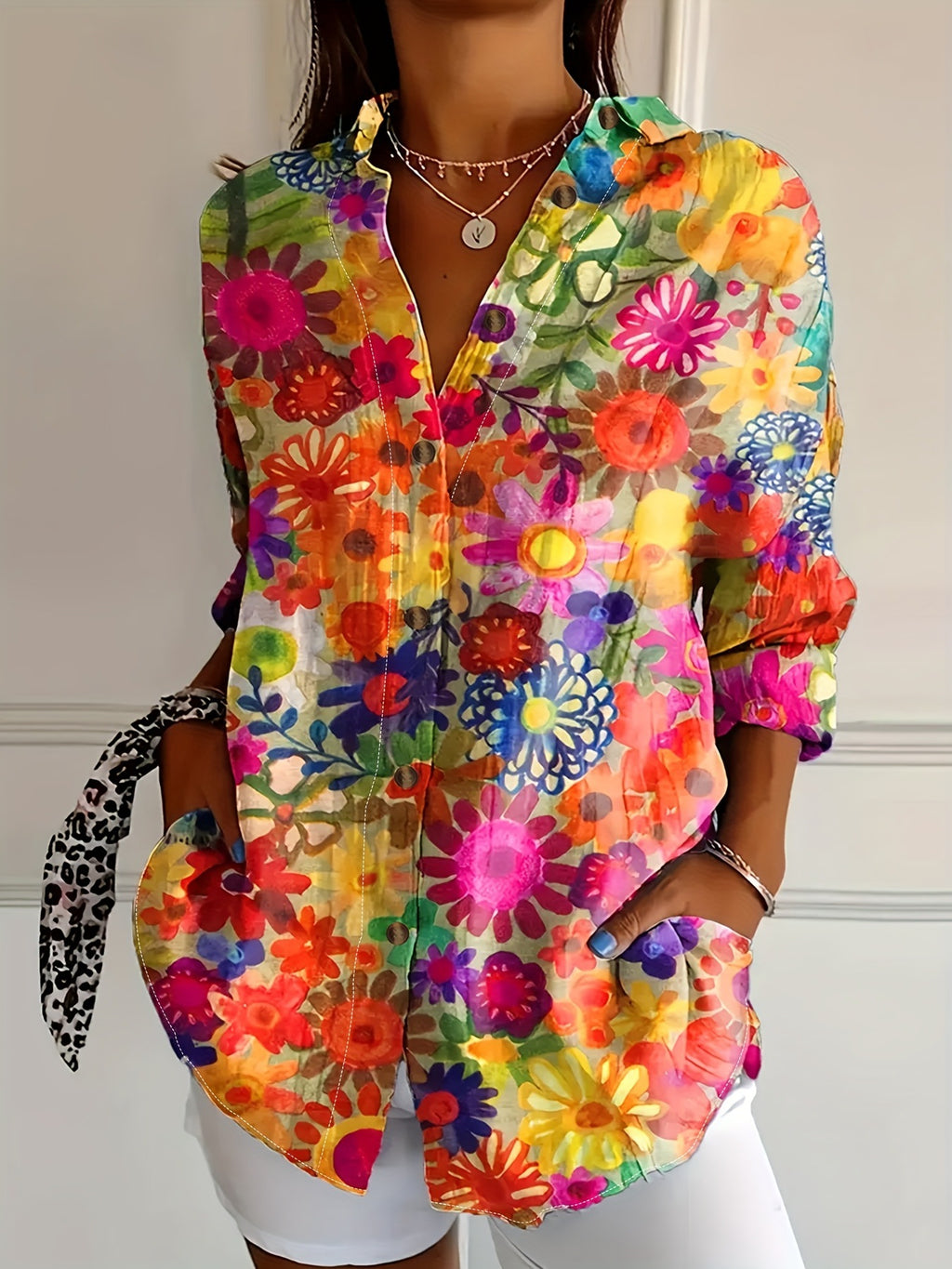 Printed Long-Sleeve Casual Womens Shirt