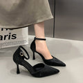 Women's Ankle Strap Pointed Toe Stiletto Heels Elegant Black & White Dress Pumps
