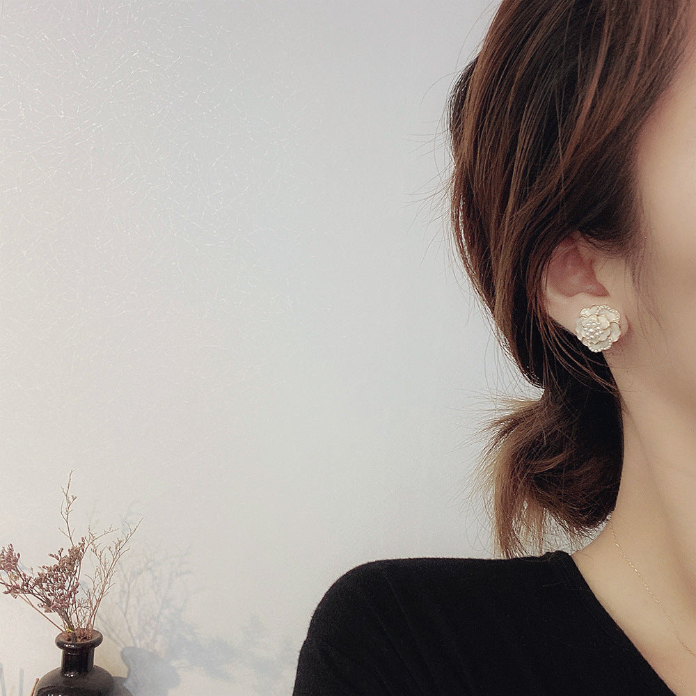 White Rose Flower Earrings