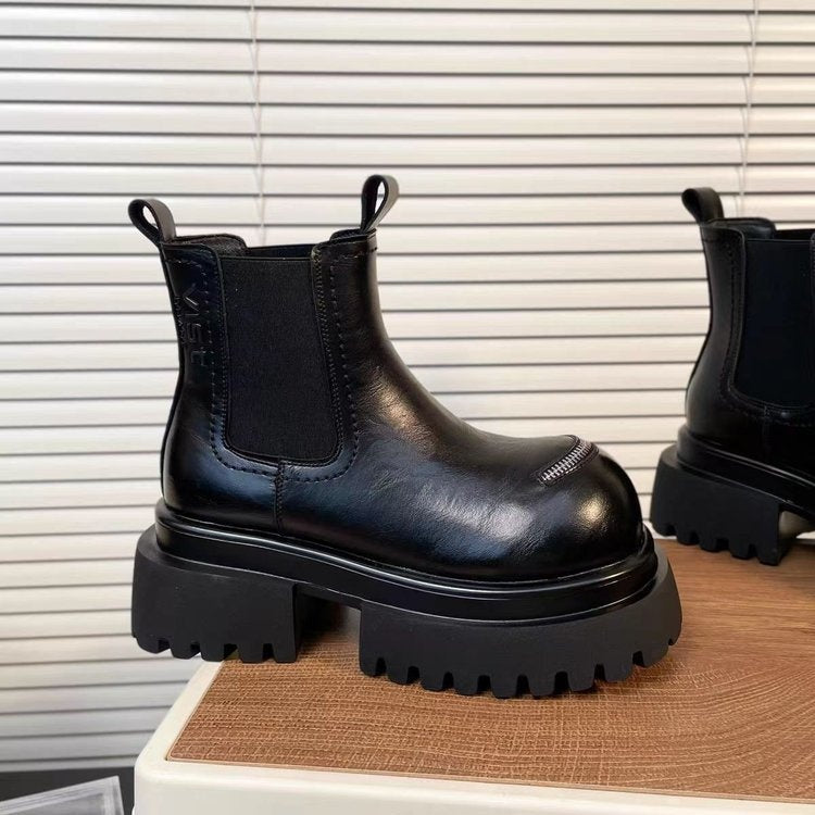 Women's Vintage Platform Chelsea Boots Chunky Lug Sole Zipper Decor Ankle Boots
