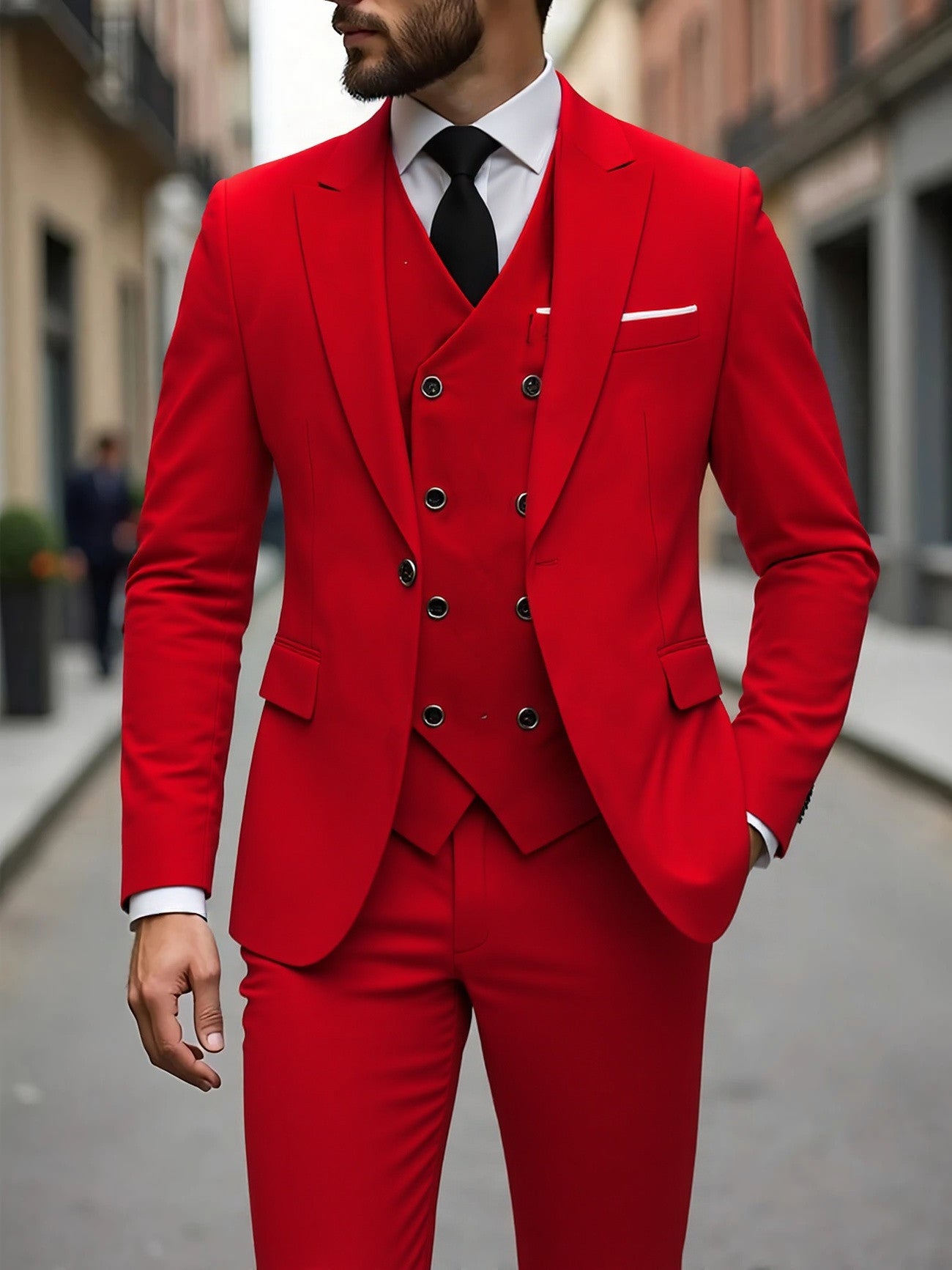 Double-breasted Suit Set Mens Three-piece Business Suit