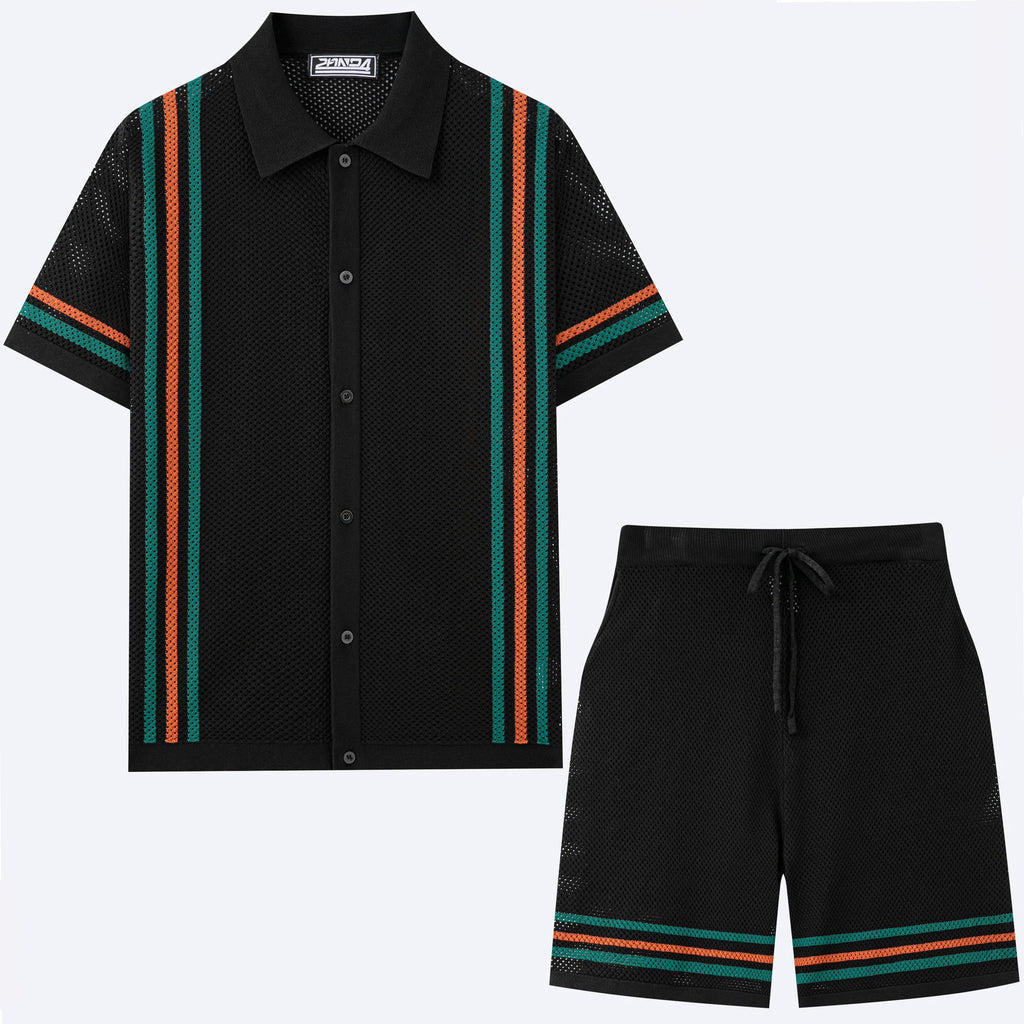 Men's Hollow-Out Short-Sleeve Knitted Sweater Set