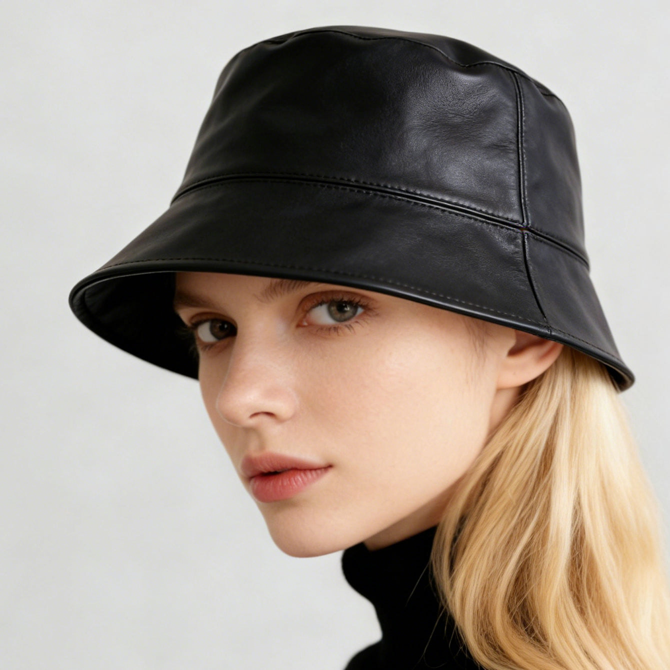 Retro Fashion Solid-color PU Fisherman Hat, Classic And Versatile, With A Flat Top. Suitable For Daily Commuting And Outdoor Wear.