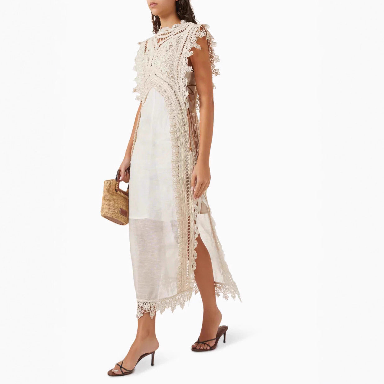 French-style Crochet Hollow-out Knitted Strap Dress For Women