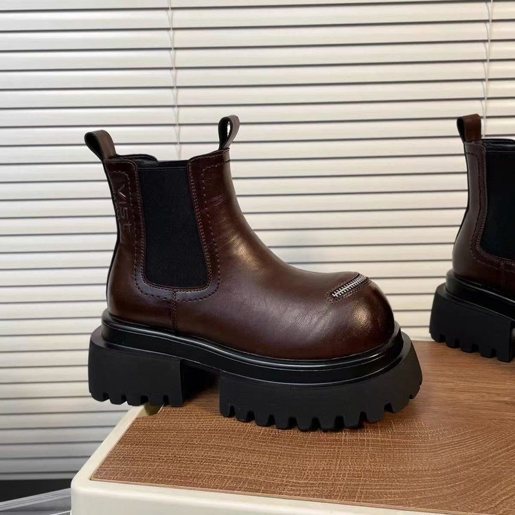 Women's Vintage Platform Chelsea Boots Chunky Lug Sole Zipper Decor Ankle Boots