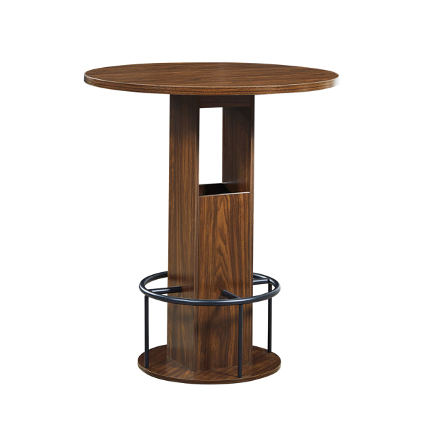 3-Piece Bar Table And Stool Set 31.5-inch Round Bar Table With Two Stools Compact Wooden Dining Bar With Metal Ring Footrest Ideal For Restaurants, Cafes, Bars, Living Rooms, And Small Spaces,Walnut