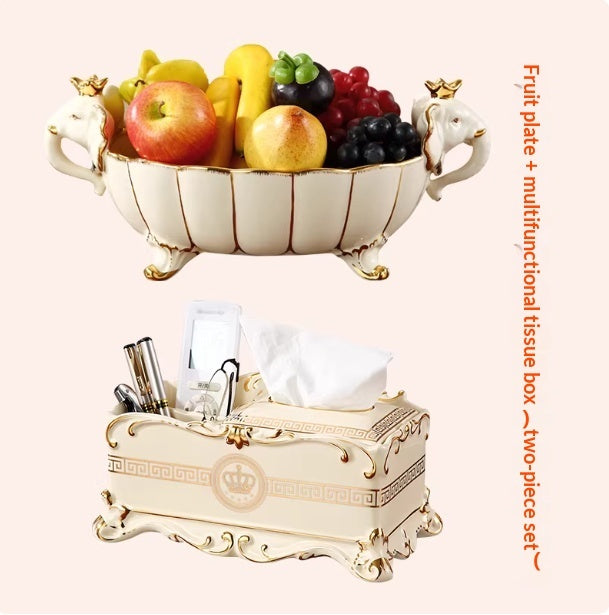 Luxury Fruit Platter European-Style Fruit Bowl Ceramic Decorative Fruit Basin Living Room Coffee Table Ornament