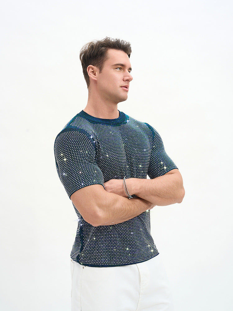 Short Double Layer Rhinestone Party T-Shirt